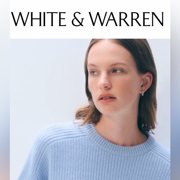 White + Warren lofty Fisherman Rib Cashmere Sweater Pale Jade (blue/green) S NWT - Picture 12 of 13